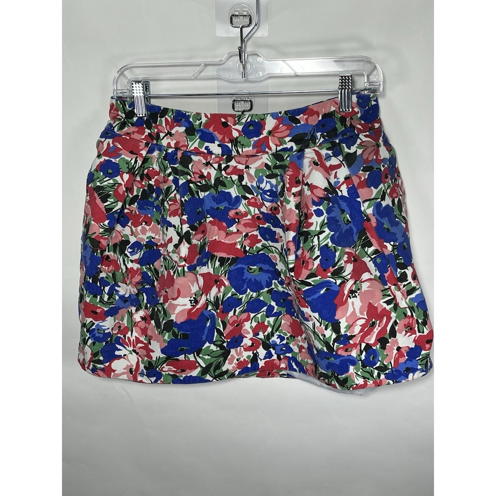 Zara Trafaluc TRF Skirt Mini‎ Pleated Floral Red Blue Sz 8 Festival Outdoor Chic